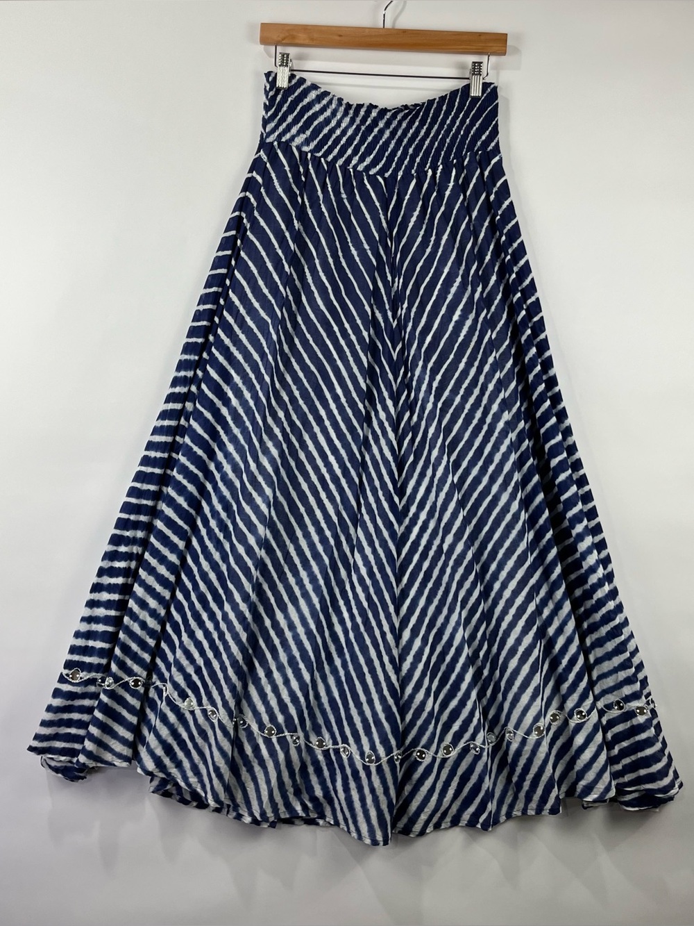 Soft Surroundings 100% Cotton Lined Elastic Waist Flowy Skirt Mirror Detail M